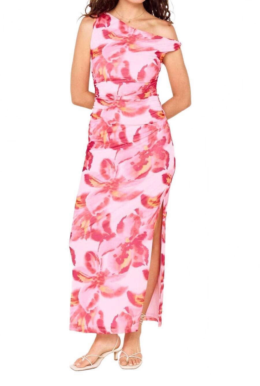 NEW MINKPINK off-shoulder mesh midi dress in pink floral